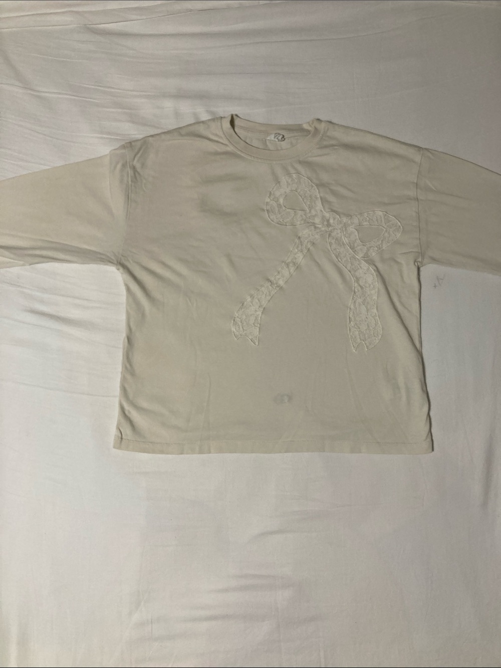 Zara Cream Long Sleeve Top with Lace Bow Detail